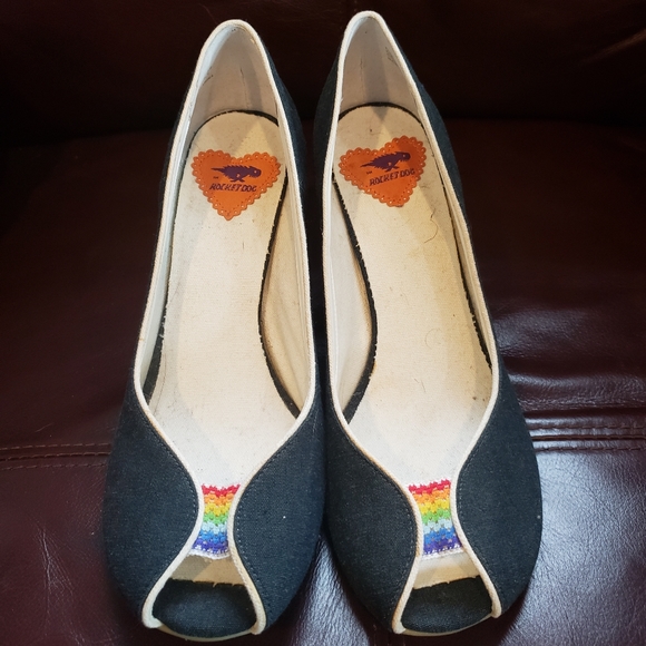 Denim peep toe wedges - Picture 1 of 3